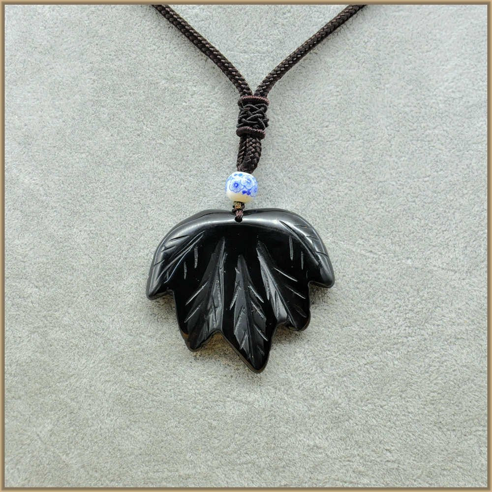 Natural Black Crystal Maple Leaves Pendant Necklace 8 Color Long Necklace Stone Necklace For Women Jewelry Wedding Beads Knotted