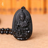 Natural Black Obsidian Carved Buddha Amulet Pendent Lucky jade Necklace High Quality Men Couple Love Crystal Charm beads candle