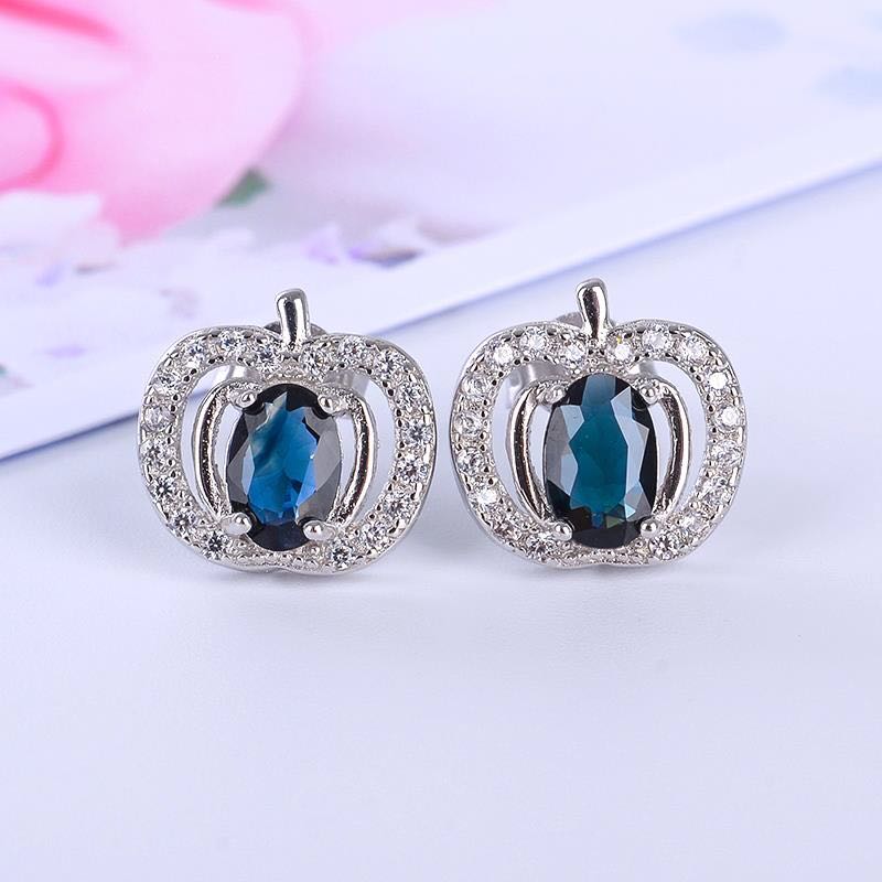 Natural Black Sapphire Stud Earrings For Women 925 Sterling Silver Fine Jewelry