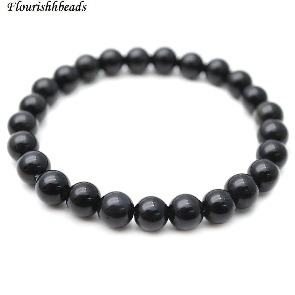 Natural Black Tourmaline 8mm Stone Round Beads Elastic Line Bracelets Fashion Woman Jewelry