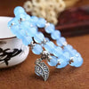 Natural Blue Rose Chalcedony Crystal Bracelets Round Beads Lucky Tibetan Silver Leaf Multilayer Jewelry Lovers Crystal Bracelet