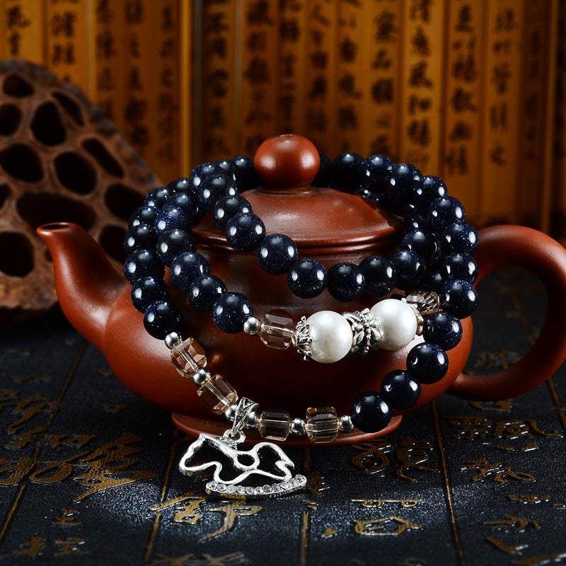 Natural Blue San big Sale Korean fashion retro BEADED BRACELET MULTI-LAYERS female Bracelet Animal Shape Pendant