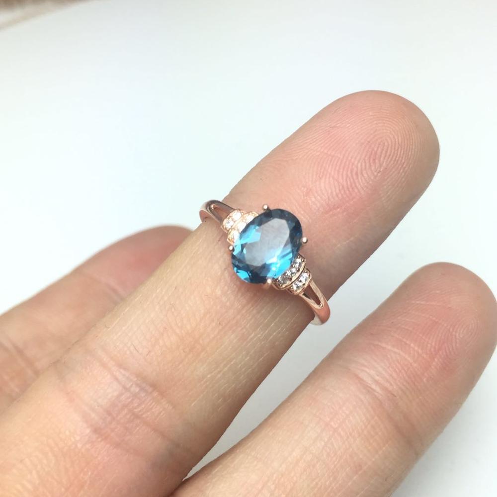 Natural Blue Topaz Gemstone S925 Sterling Silver rose glod Ring Diamond Women Fine Jewelry