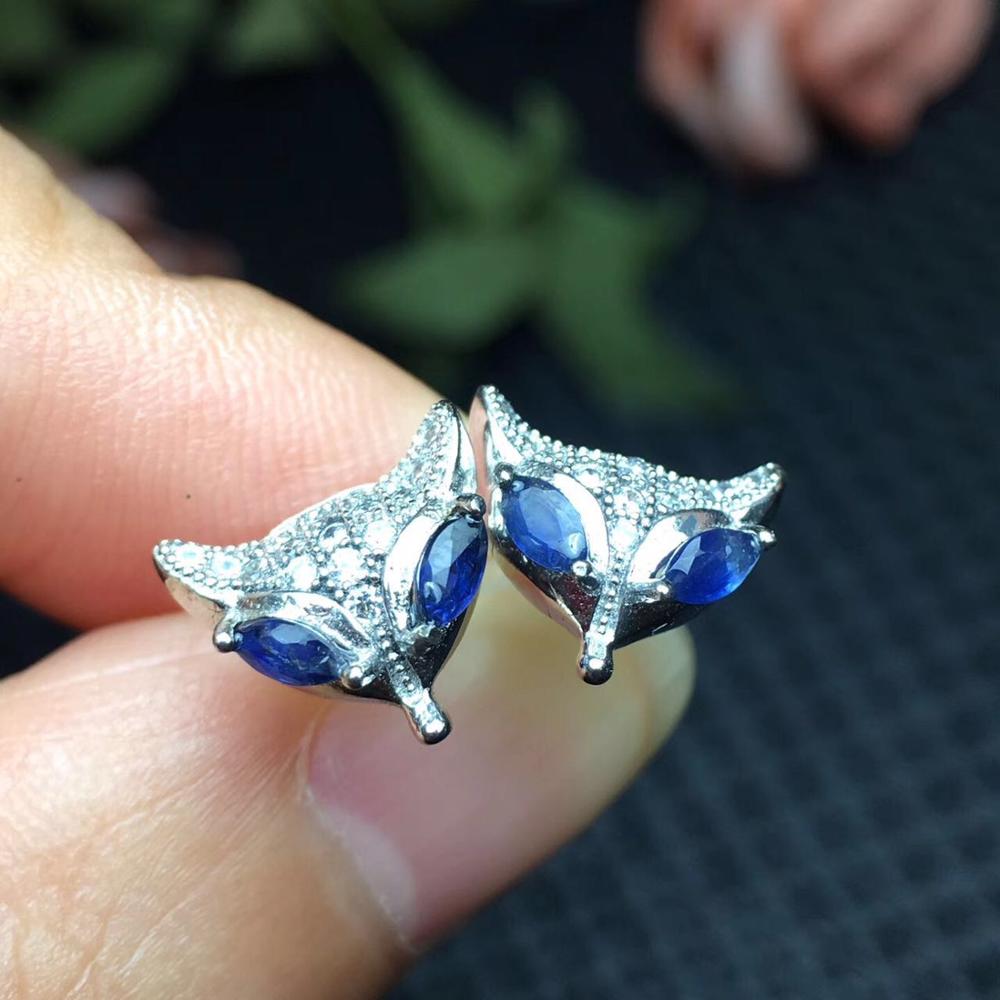 Natural Blue sapphire Earrings Genuine Gem Stone Solid 925 Sterling Silver Real Earrings Women Fine Jewelry