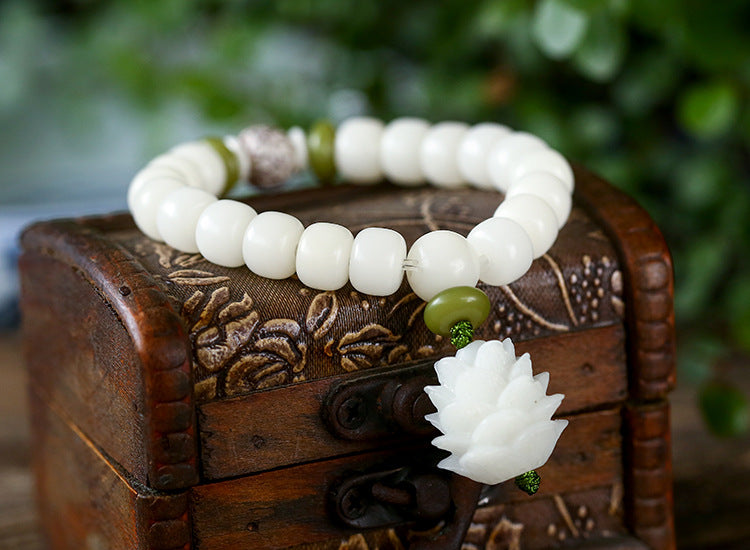 Natural Bodhi Bracelet White Jade lady jewelry pearl beads lotus garnet bracelets beads bracelet jade bracelet