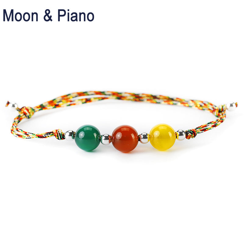 Natural Chalcedony Adjustable Bracelets 925 Sterling Silver Beads Fine Jewelry Green Yellow Red Color Bohemia Jewelry New
