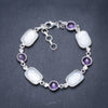 Natural Chalcedony and Amethyst Handmade Unique 925 Sterling Silver Bracelet 7 1/4-8 1/4 Y3430
