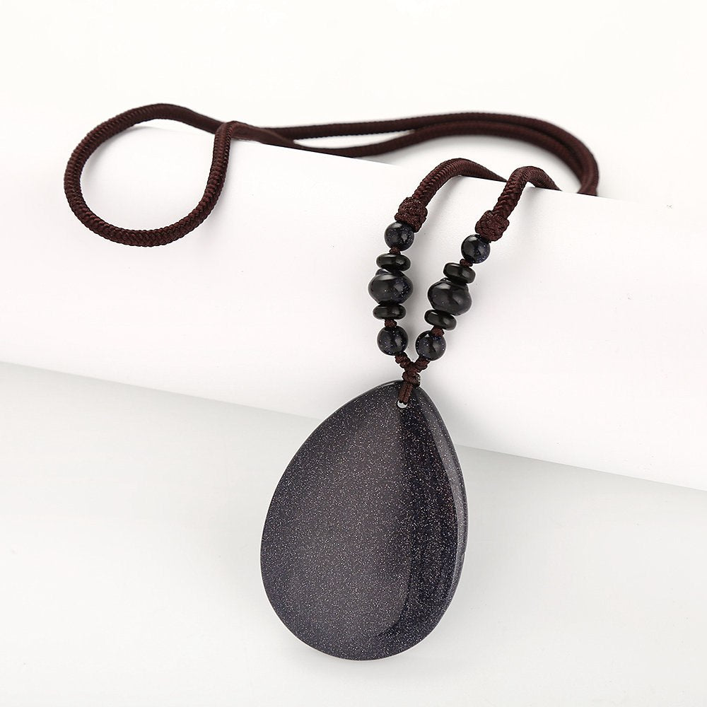 Natural Crystal Gem Stone Love water Drop Necklaces Pendants Pink Quartz Amber Agate Obsidian Opal Lapis Lazuli Healing Jewelry