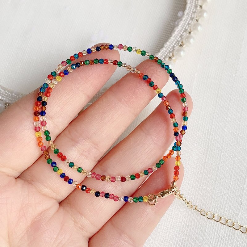 Natural Crystal Necklaces for Women Colorful Chakra 2mm Small Stone Beads Strand Choker Simple Crystal Collier Healing