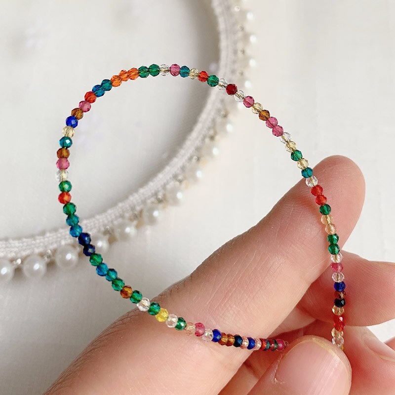 Natural Crystal Necklaces for Women Colorful Chakra 2mm Small Stone Beads Strand Choker Simple Crystal Collier Healing