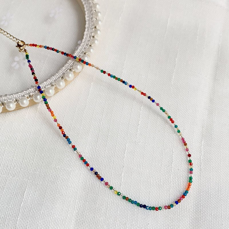 Natural Crystal Necklaces for Women Colorful Chakra 2mm Small Stone Beads Strand Choker Simple Crystal Collier Healing