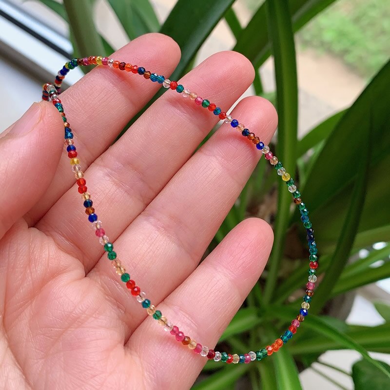 Natural Crystal Necklaces for Women Colorful Chakra 2mm Small Stone Beads Strand Choker Simple Crystal Collier Healing