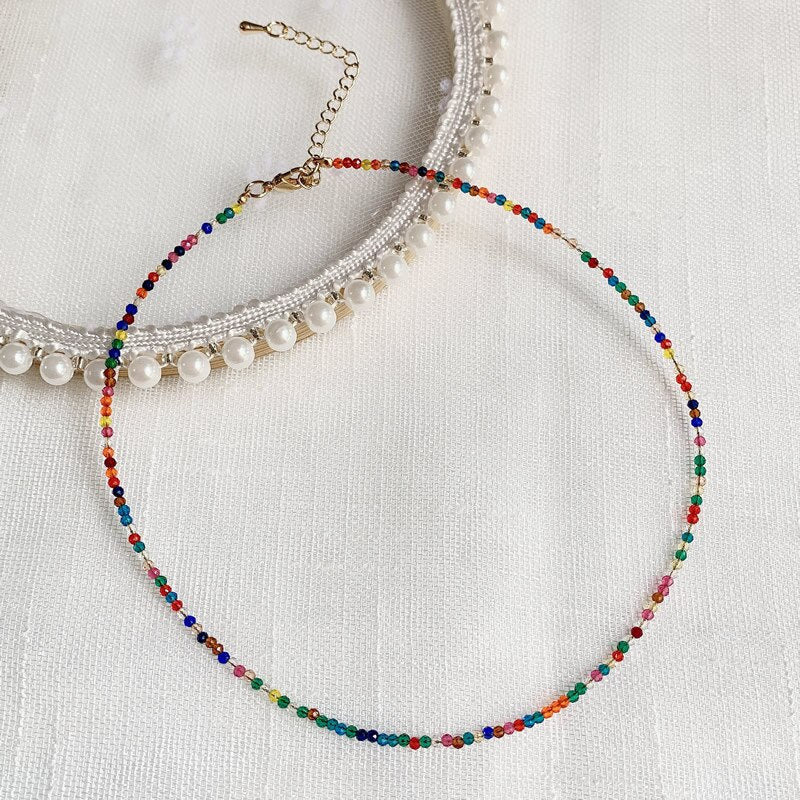 Natural Crystal Necklaces for Women Colorful Chakra 2mm Small Stone Beads Strand Choker Simple Crystal Collier Healing