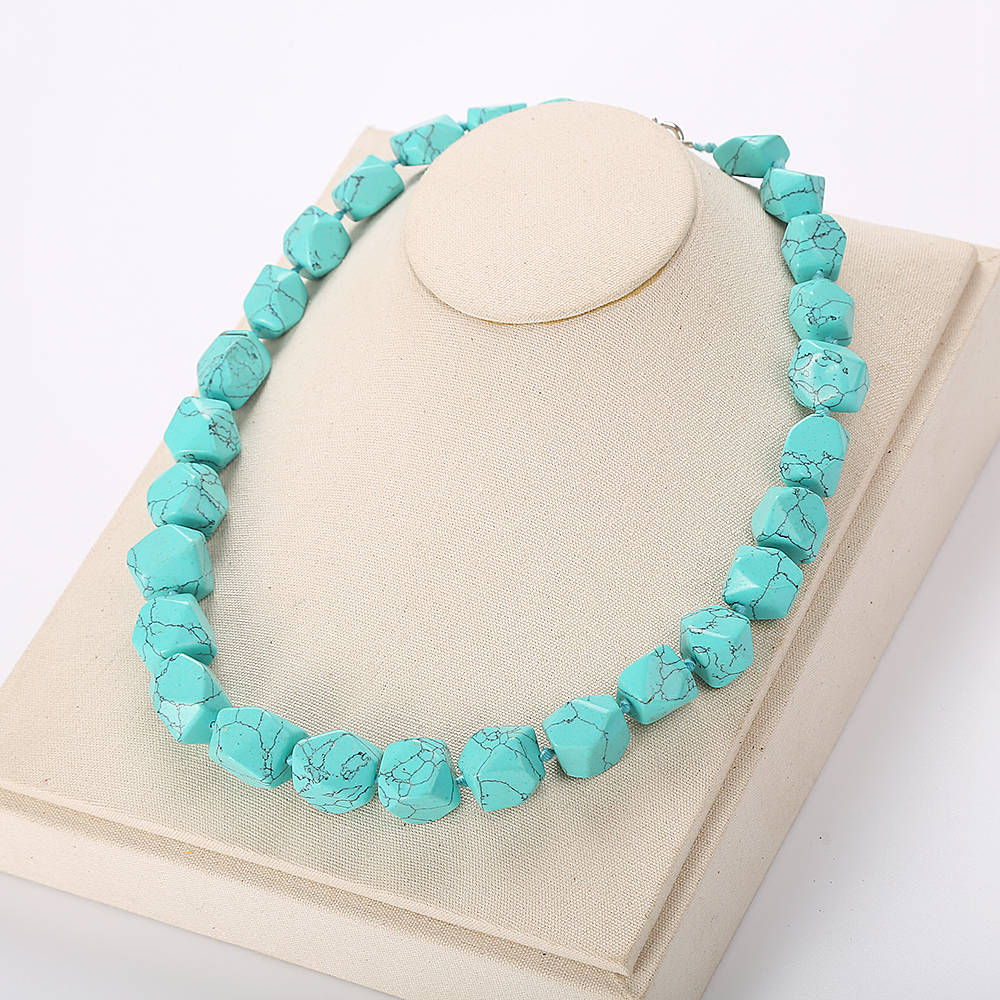 Natural Crystal Turquoise Necklace Reiki Jewelry Women Chakra Classic Power Heart Healing Turquoise Round Beads Long Chain New