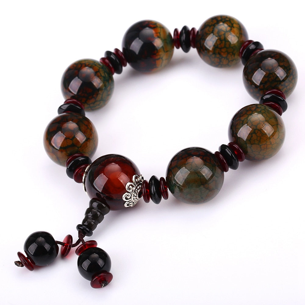 Natural Dragon Agate Fashion Bracelet Men's Jewelry Natural Stone Power Chakra Healing Round Balance Beads 925 Silver Bracelet