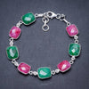 Natural Emerald and Cherry Ruby Handmade Unique 925 Sterling Silver Bracelet 7 1/2-8 1/4 Y2883