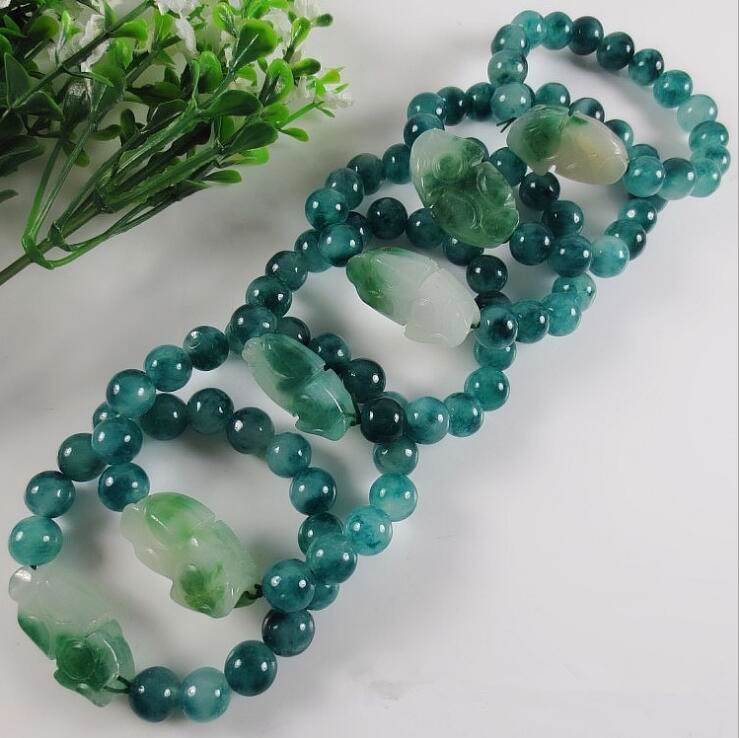 Natural FeiCui jade Floating flower refill Bracelets Beads refillGem Stone Lucky Stretch Elastic Bracelet Fashion Jewelry