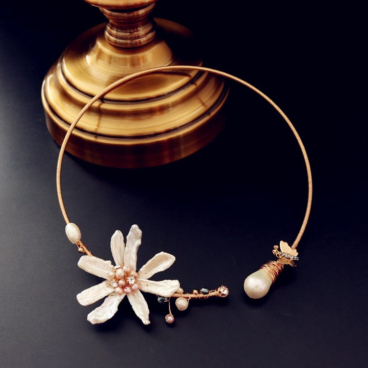 Natural Baroque Pearl Big Choker Necklace Handmade Adjustable Flower Collar Necklace For Women Gifts Luxury Jewelry