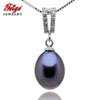 Natural Culture Fine Black Pearl Jewelry Pendants Necklaces for Women 925 Sterling Silver Chain 9-10mm Rice shape