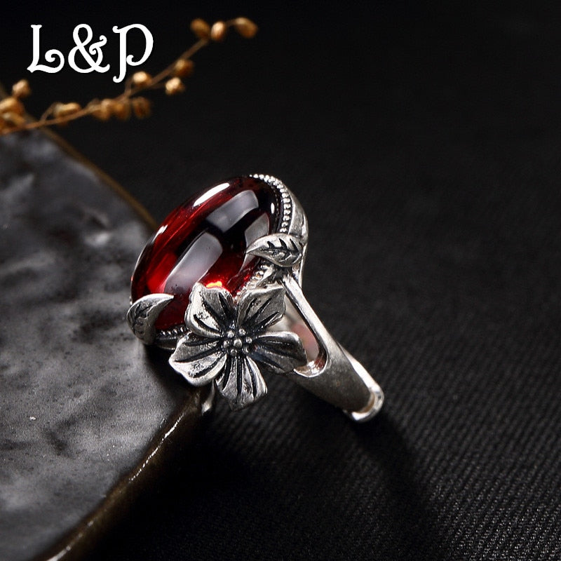 Natural Gemstone 925 Sterling Silver Ring For Women,Vintage Natural Gemstone Adjustable Ring Jewel For Wholesale Birthd Gift