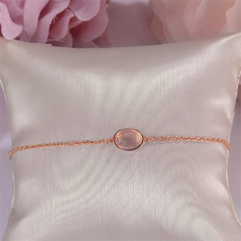 Natural Gemstone Bracelets for Women Sterling Silver Fine Jewelry Rose Quartz Oval Pink Charm Bracelet Lovely Bijouterie CCHI023