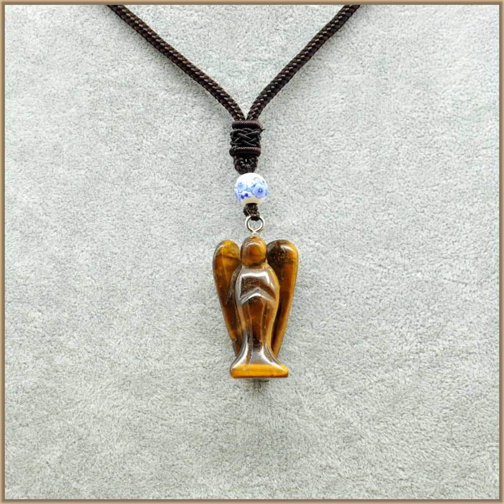 Natural Gemstone Crystal Angel Pendant Maxi Long Necklace Jade Charms Moissanite Lucky Jewelry Tanzanite Obsidian Women Men