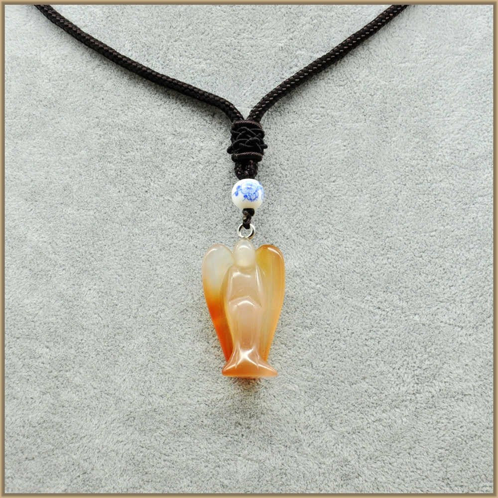 Natural Gemstone Reiki Colorful Crystal Angel Pendant Long Necklace Jade Charms Jewelry Tanzanite Obsidian Women Men Cure Charm
