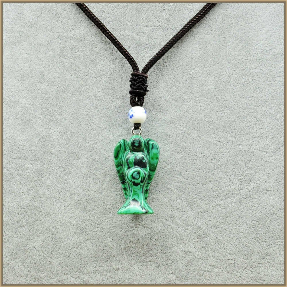 Natural Gemstone Reiki Colorful Crystal Angel Pendant Long Necklace Jade Charms Jewelry Tanzanite Obsidian Women Men Cure Charm