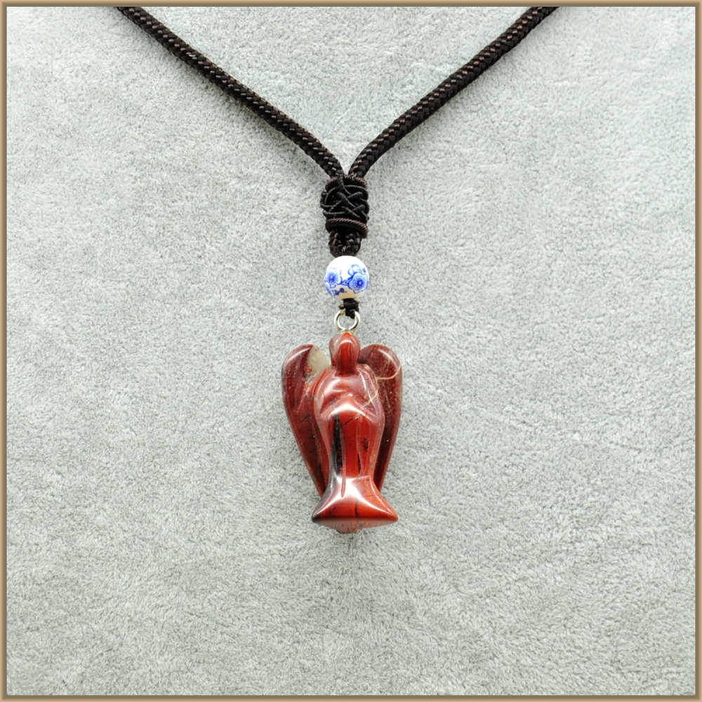 Natural Gemstone Reiki Colorful Crystal Angel Pendant Long Necklace Jade Charms Jewelry Tanzanite Obsidian Women Men Cure Charm