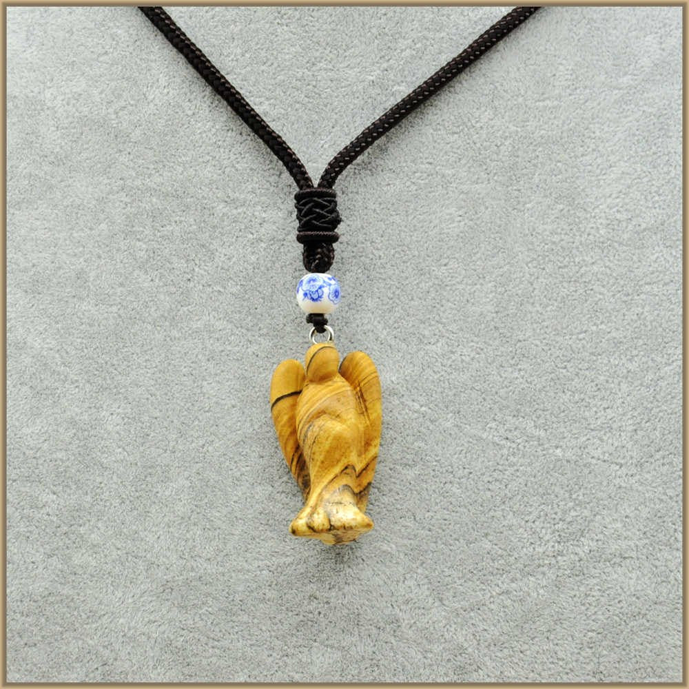 Natural Gemstone Reiki Colorful Crystal Angel Pendant Long Necklace Jade Charms Jewelry Tanzanite Obsidian Women Men Cure Charm