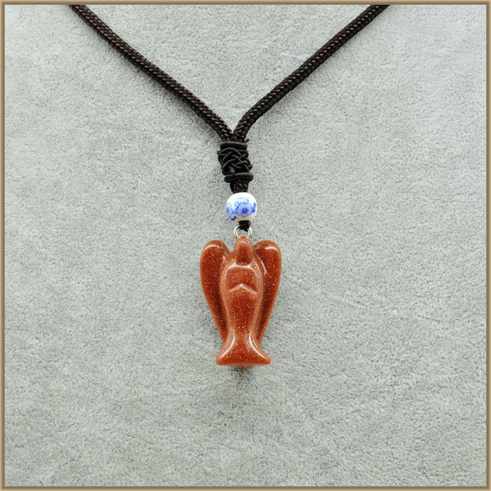 Natural Gemstone Reiki Colorful Crystal Angel Pendant Long Necklace Jade Charms Jewelry Tanzanite Obsidian Women Men Cure Charm