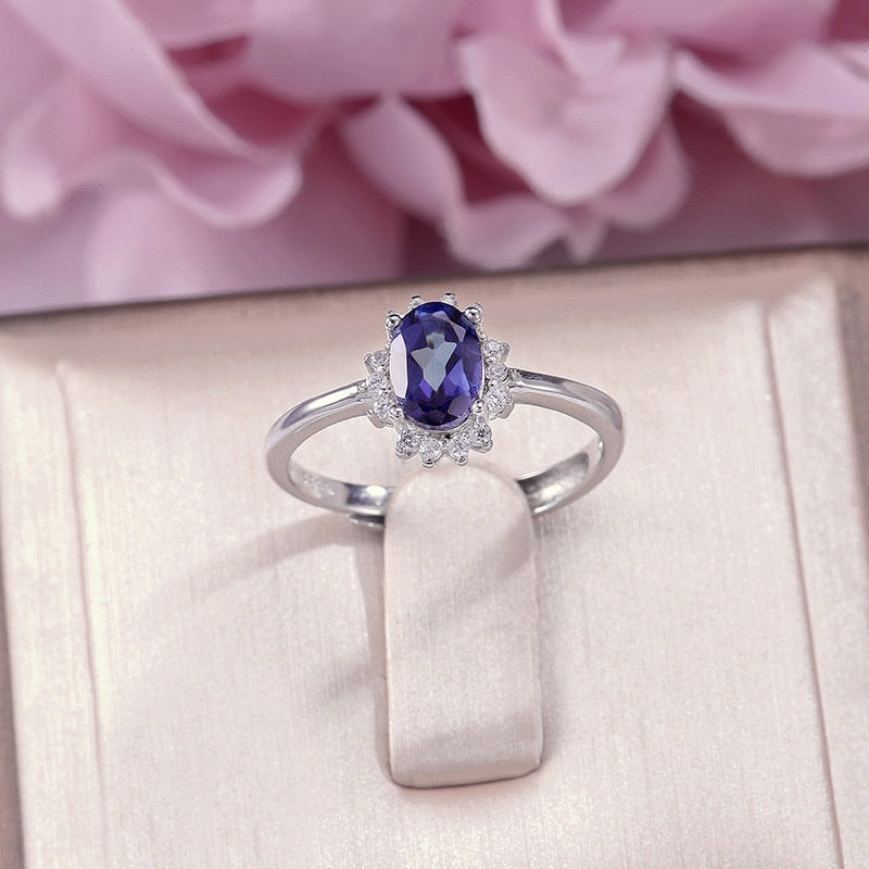 Natural Gemstone Rings For Women Fine Jewelry 100% S925 Silver 7*5mm Tanzanite Blue Oval White Gold Color Ring Bague R-TA002