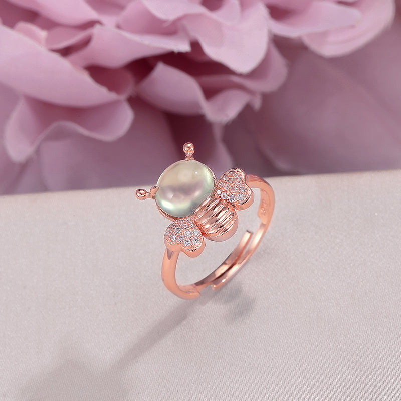 Natural Gemstone Rings for Women 925 Silver 8*6mm Prehnite Fine Jewelry Lovely Bee Adjustable Ring Bridal Wedding Bague R-PR007