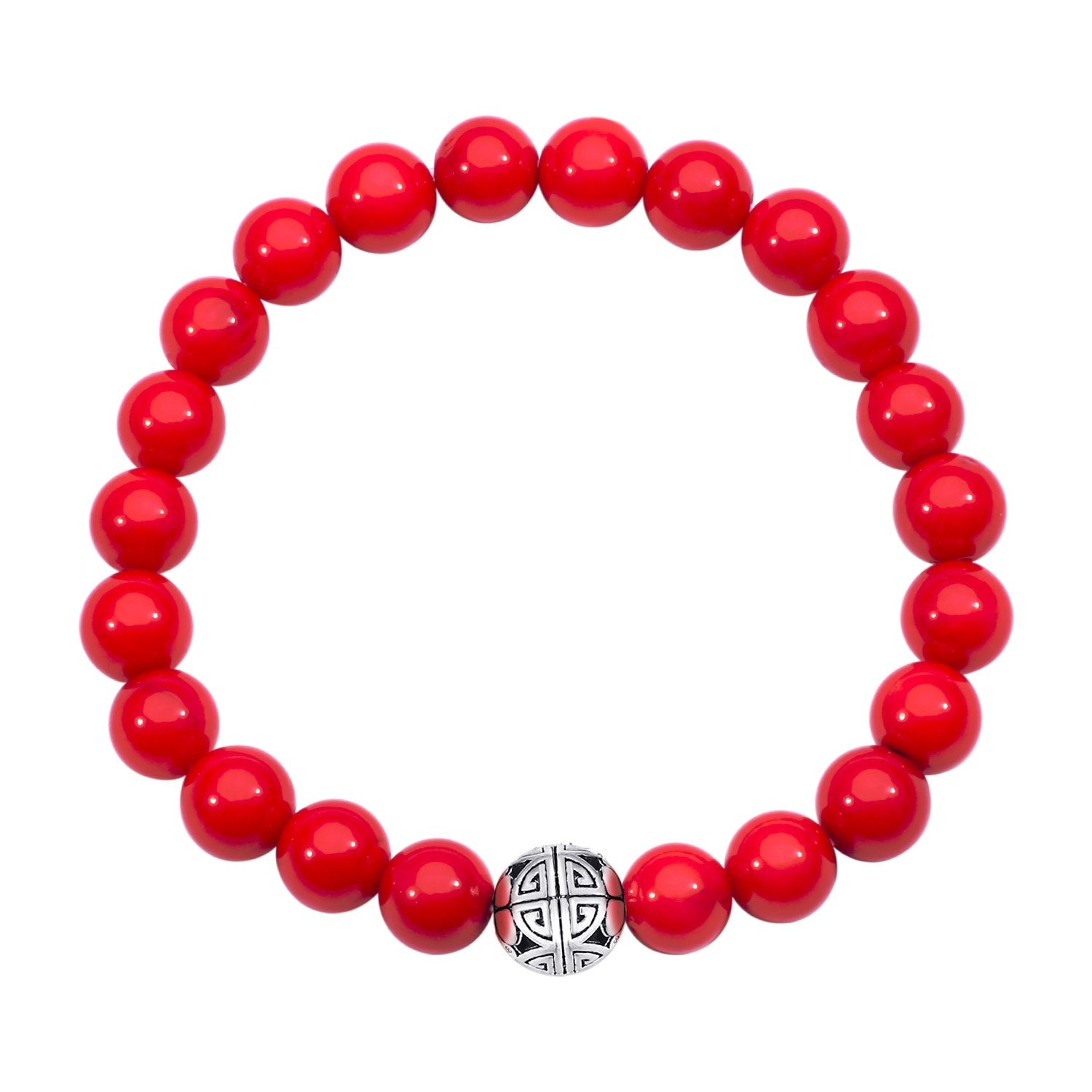 Natural Gemstone Rose Quartz Beads Elastic Charm Bracelet Solid 925 Sterling Silver Double Luck&Long Life Silver Bead for Unisex