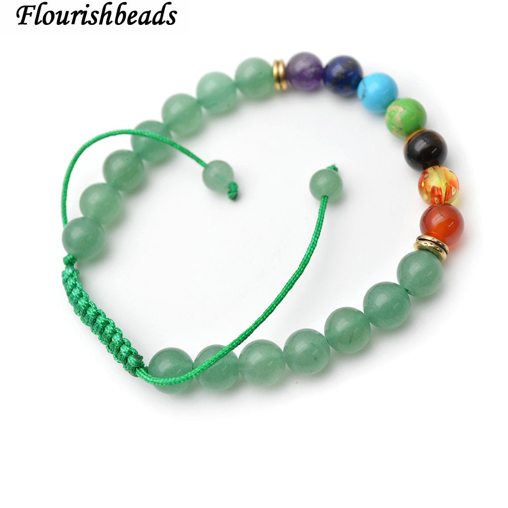 Natural Green Aventurine and Multi Stone Round Beads Chakra Bracelet Fashion Party Jewelry Gift