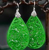 Natural Green Jade Earrings For Women Real 925 Sterling Silver Jewelry Hollow Flowers Design Water Drop Shaped