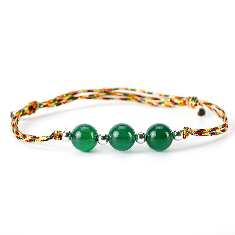 Natural Green Red Chalcedony Ethnic Adjustable Bracelet 925 Sterling Silver Beads Charm Bracelets for Lover Gift New Arrivals