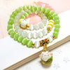 Natural Green and White Opal Cat's Eye Stone Bracelet Ceramics Maneki Neko Beautiful Friends Bracelet