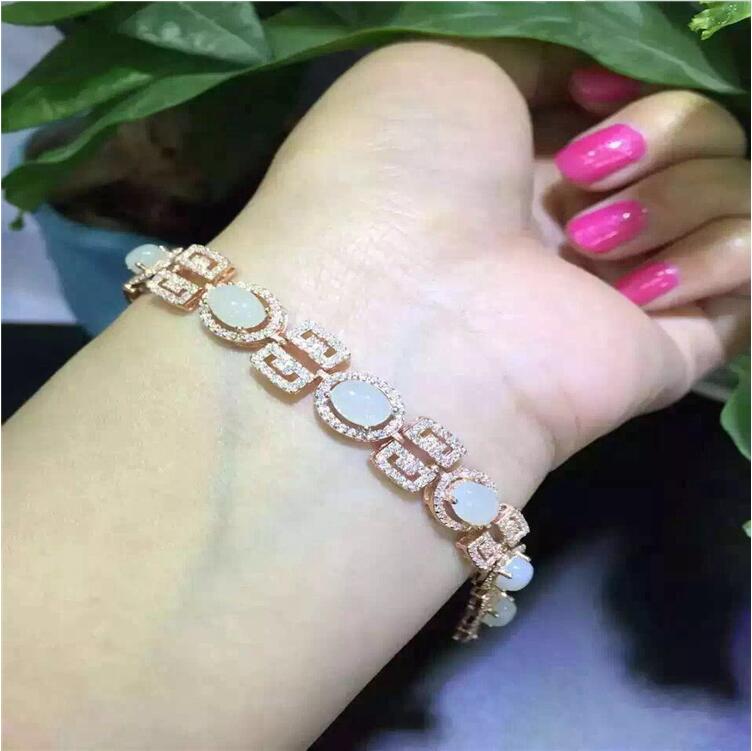 Natural Hetian White Jade chain bracelet Free shipping Natural real Hetian Jasper 925 sterling silver Fine jewelry 5*7mm 5pcs