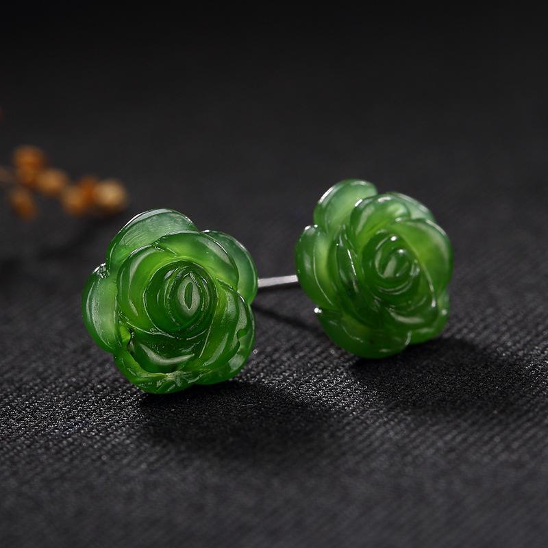 Natural Jasper Green Jade Plum Earrings Elegant 925 Sterling Silver Stud Earring With Gemstone Oorbellen Voor Vrouwen