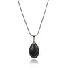 Natural Labradorte Obsidian Stone Water Drop Pendant Sliver Snake Chain Necklace Healing Chakra Reiki Women Fashion Jewelry