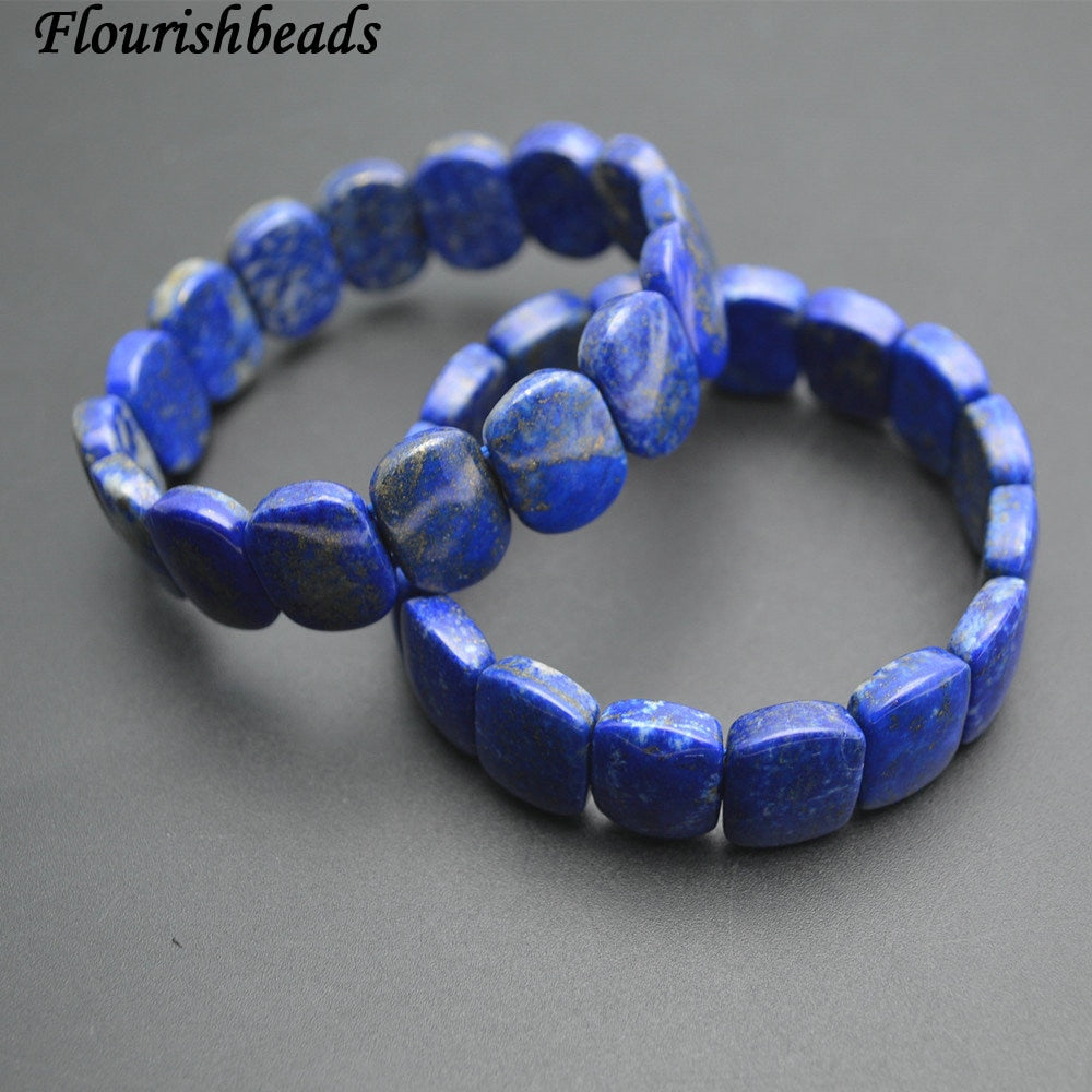 Natural Lapis Lazuli 15mm Width Square Beads Cuff Bangle Gemstone Bracelet Fashion Party Jewelry