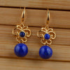 Natural Lapis Lazuli Earrings 925 Sterling Silver Flower Drop Earrings For Women 18k Gold Plated Fine Jewelry