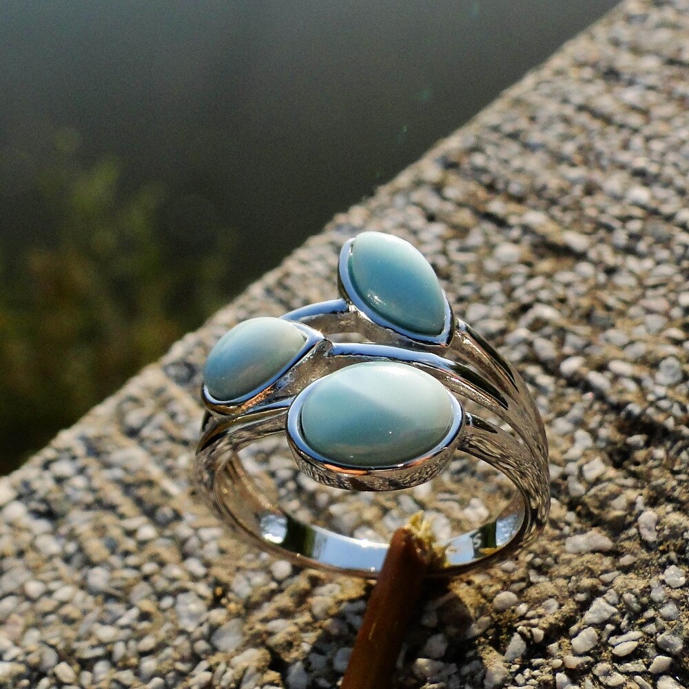 Natural Larimar Rings Antique Designs Oval Larimar Women Rings 925 Sterling Silver Jewelry Larimar Wedding Rings Size 6/7/8/9