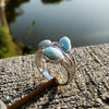 Natural Larimar Rings Antique Designs Oval Larimar Women Rings 925 Sterling Silver Jewelry Larimar Wedding Rings Size 6/7/8/9