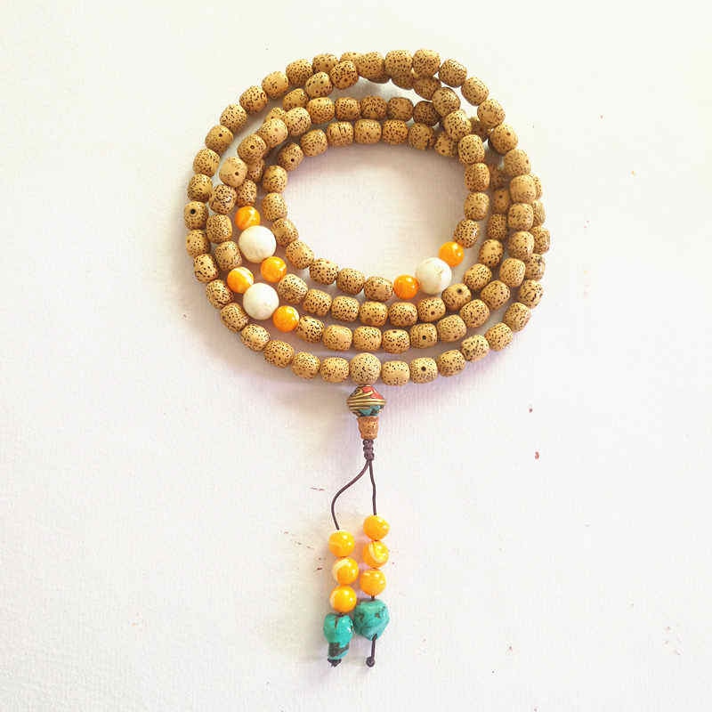 Natural Lotus Star Moon Bodhi 108 Meditation Prayer Mala 9x8mm Orginal Bodhi Barrel Beads With Conch Shell Free Ship BRO922