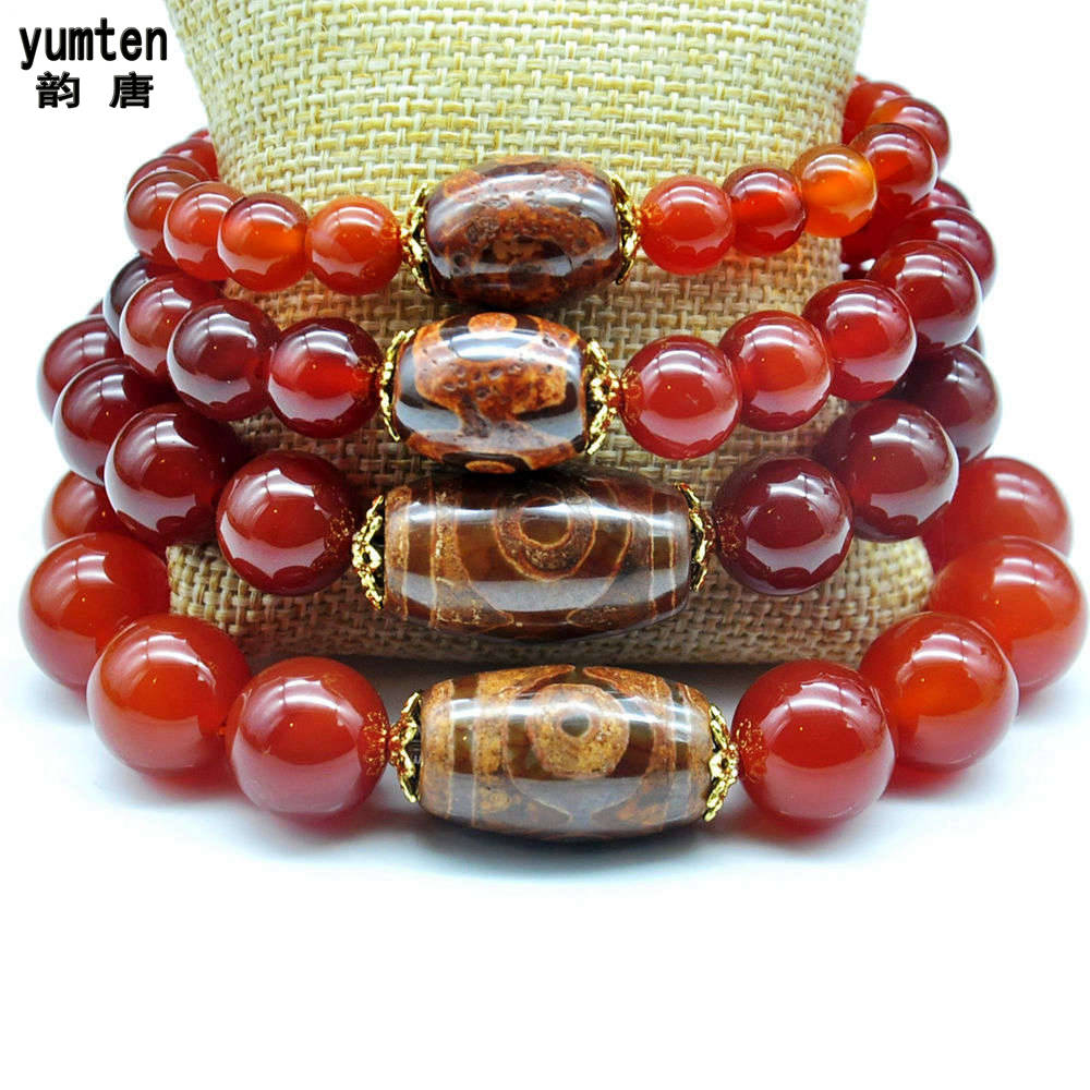 Natural Men Round Ruby Agate Beads 925 Silver Bracciali Donna Bracelets Women Charm Dzi Beads Lucky jewelry Fashion Accessories