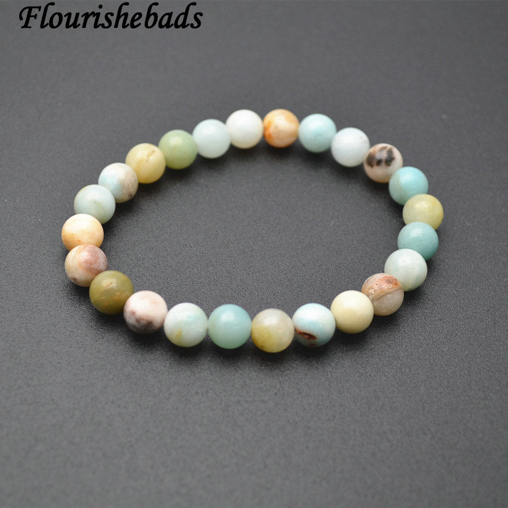 Natural Mix color 8mm Amazonite Stone Round Beads Stretch Bracelet