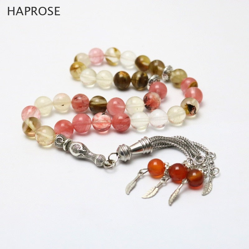 Natural Multicolor Watermelon stone 10mm beads Islamischen 33 Muslimischen Gebetskette Tasbih Misbaha Tasbeeh Color tassels