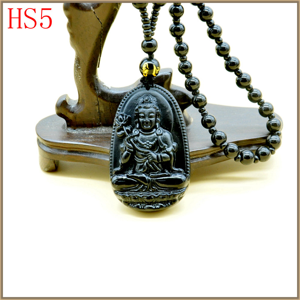 Natural Obsidian Choker Long Necklace Pendant Guardian Buddha Jewelry Bags Beads Fashion 2020 Lucky Chain Gift Collier Sautoir